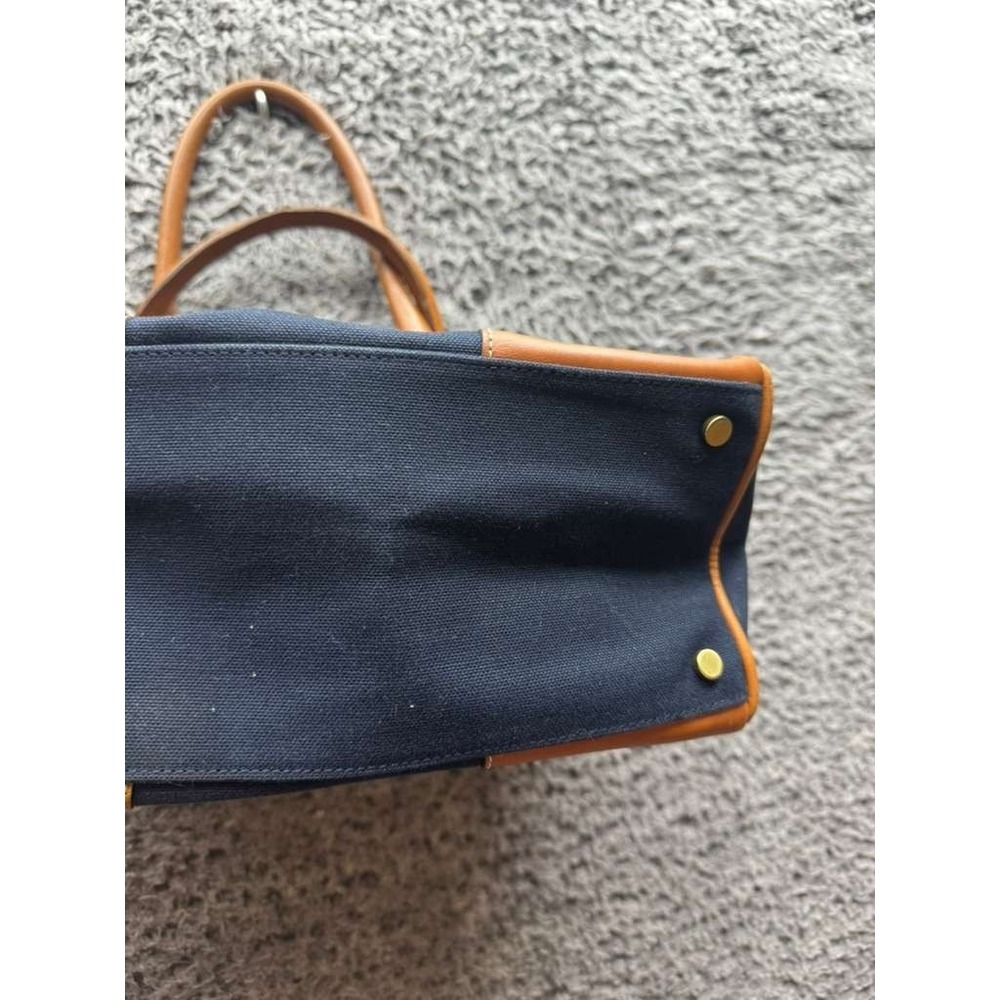 Vintage Burberry London Women' s Canvas Leather Trim Top Handle Bag‎ Navy Blue - Picture 7 of 16